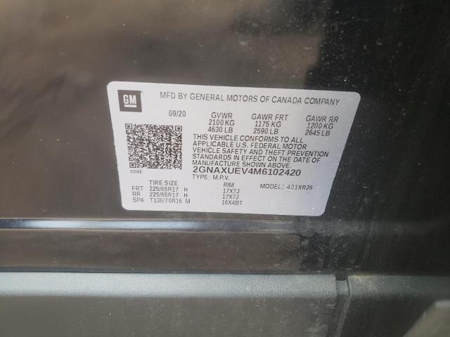 Photo 10 from auction – 2021 CHEVROLET EQUINOX LT with VIN 2GNAXUEV4M6102420