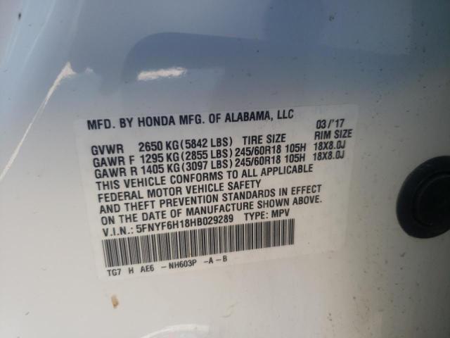 Photo 10 from auction – 2017 HONDA PILOT LX with VIN 5FNYF6H18HB029289