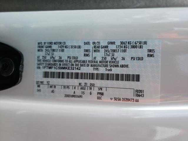 Photo 10 from auction – 2021 FORD F150 with VIN 1FTMF1C59MKE32142