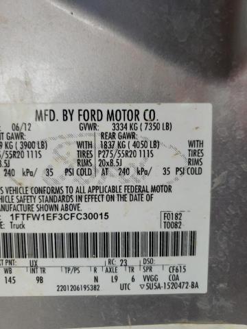 Photo 10 from auction – 2012 FORD F150 SUPER with VIN 1FTFW1EF3CFC30015
