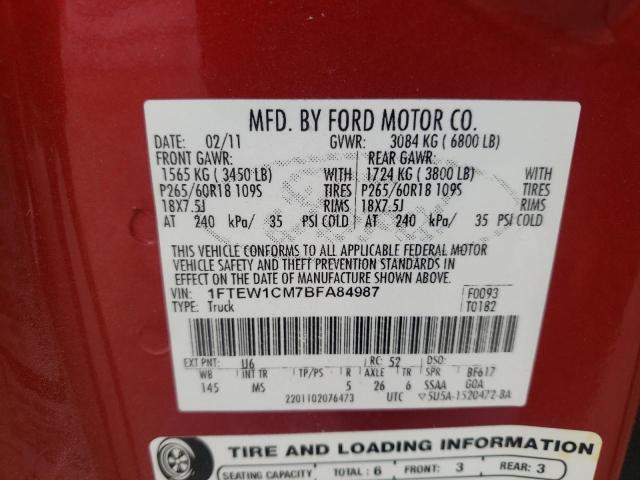Photo 10 from auction – 2011 FORD F150 SUPER with VIN 1FTEW1CM7BFA84987