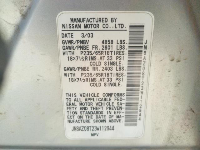 Photo 10 from auction – 2003 NISSAN MURANO with VIN JN8AZ08T23W112944