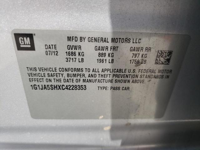 Photo 10 from auction – 2012 CHEVROLET SONIC LS with VIN 1G1JA5SHXC4228353