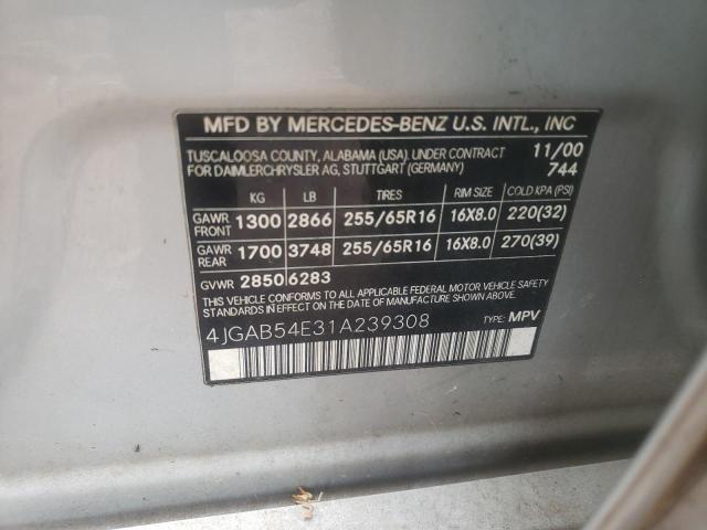 Photo 10 from auction – 2001 MERCEDES-BENZ ML 320 with VIN 4JGAB54E31A239308