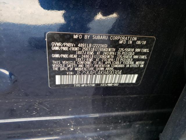 Photo 10 from auction – 2019 SUBARU FORESTER S with VIN JF2SKAPC4KH400304