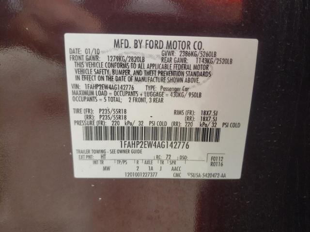 Photo 10 from auction – 2010 FORD TAURUS SEL with VIN 1FAHP2EW4AG142776