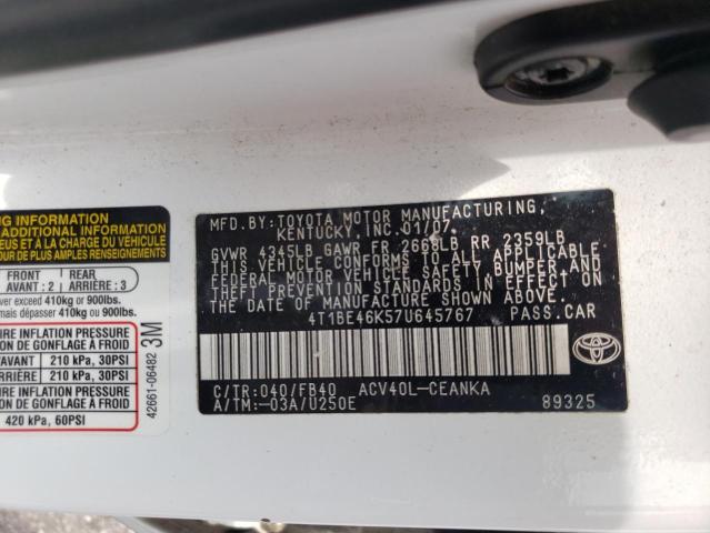 Photo 10 from auction – 2007 TOYOTA CAMRY CE with VIN 4T1BE46K57U645767