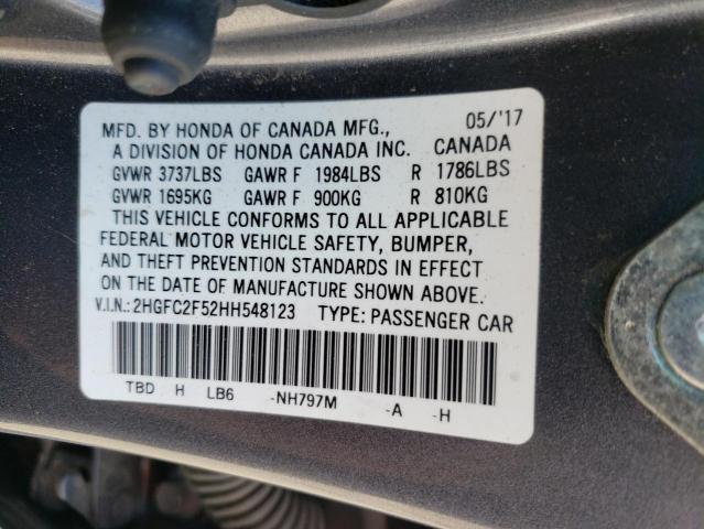 Photo 10 from auction – 2017 HONDA CIVIC LX with VIN 2HGFC2F52HH548123