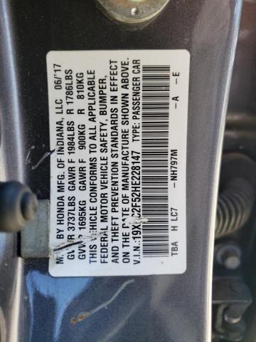 Photo 10 from auction – 2017 HONDA CIVIC LX with VIN 19XFC2F52HE228147