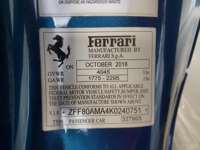 Photo 10 from auction – 2019 FERRARI 488 SPIDER with VIN ZFF80AMA4K0240751