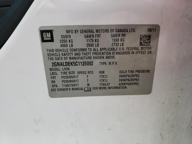 Photo 10 from auction – 2012 CHEVROLET EQUINOX LT with VIN 2GNALDEK5C1126092