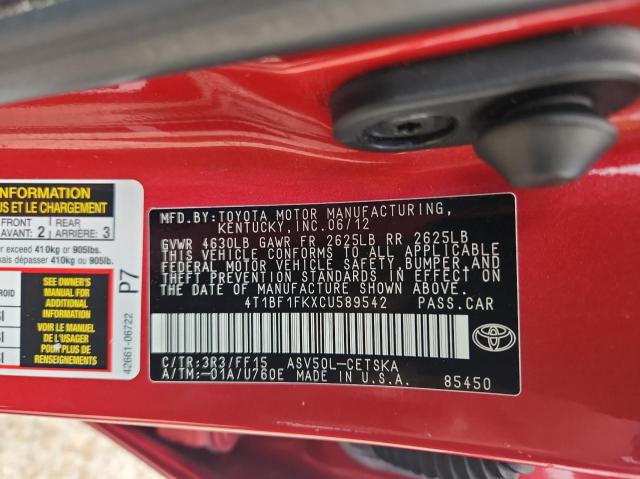 Photo 10 from auction – 2012 TOYOTA CAMRY BASE with VIN 4T1BF1FKXCU589542