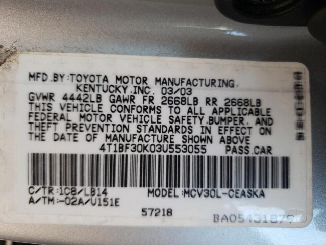 Photo 10 from auction – 2003 TOYOTA CAMRY LE with VIN 4T1BF30K03U553055