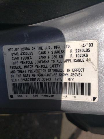 Photo 10 from auction – 2003 HONDA CR-V EX with VIN SHSRD78813U135243