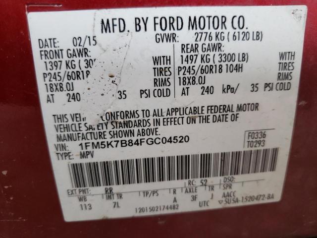 Photo 10 from auction – 2015 FORD EXPLORER with VIN 1FM5K7B84FGC04520