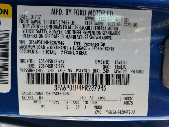 Photo 10 from auction – 2017 FORD FUSION SE with VIN 3FA6P0LU4HR287946