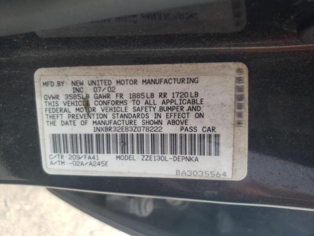 Photo 10 from auction – 2003 TOYOTA COROLLA CE with VIN 1NXBR32E83Z078222