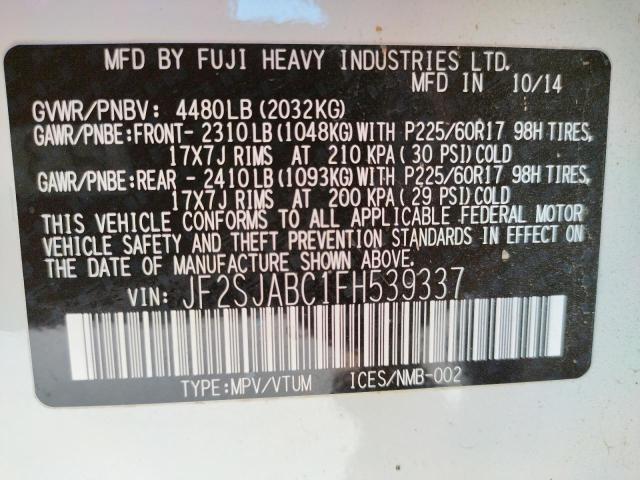 Photo 10 from auction – 2015 SUBARU FORESTER 2 with VIN JF2SJABC1FH539337