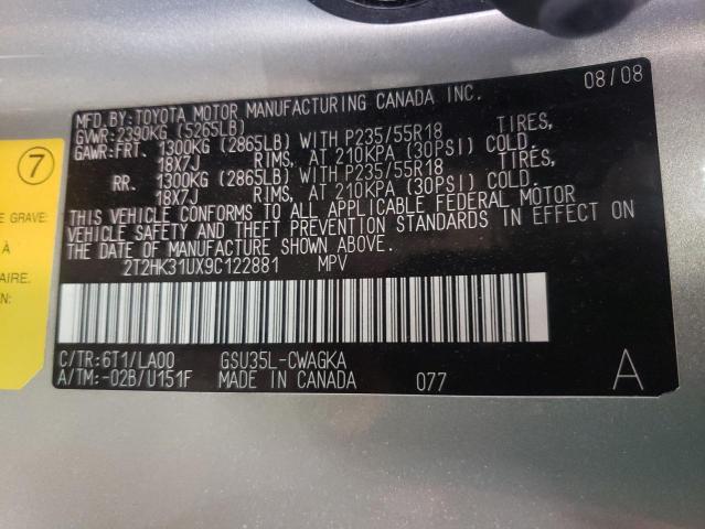 Photo 10 from auction – 2009 LEXUS RX 350 with VIN 2T2HK31UX9C122881