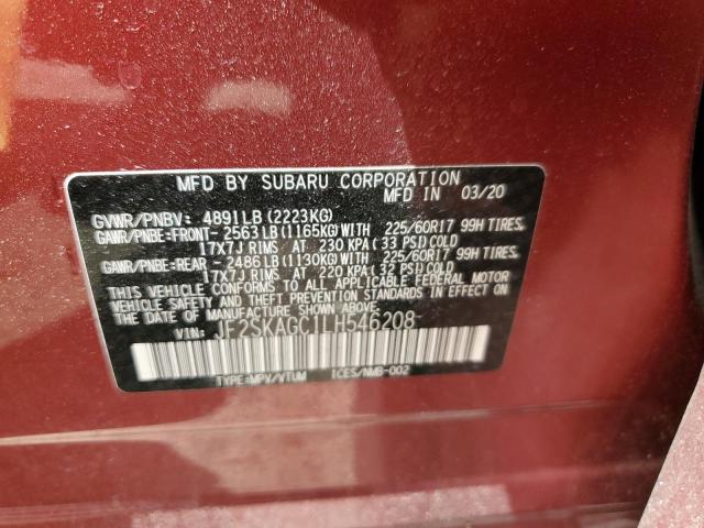 Photo 10 from auction – 2020 SUBARU FORESTER P with VIN JF2SKAGC1LH546208