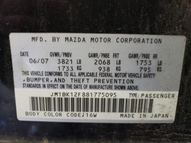 Zdjęcie 10 z aukcji – 2008 MAZDA 3 I z VIN JM1BK12F881775095