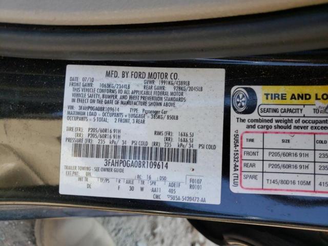 Photo 10 from auction – 2011 FORD FUSION S with VIN 3FAHP0GA0BR109614