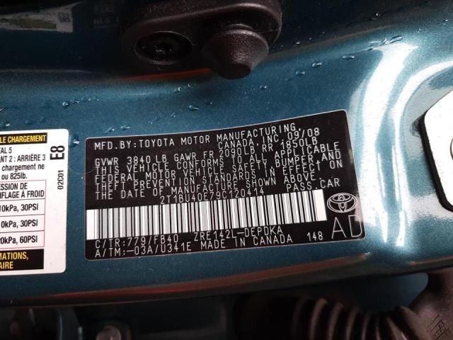 Photo 10 from auction – 2009 TOYOTA COROLLA BA with VIN 2T1BU40E79C120414