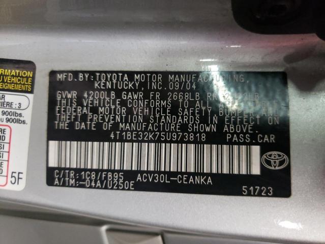 Photo 10 from auction – 2005 TOYOTA CAMRY LE with VIN 4T1BE32K75U973818