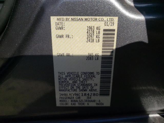 Photo 10 from auction – 2019 NISSAN ALTIMA SR with VIN 1N4BL4CV9KC184280