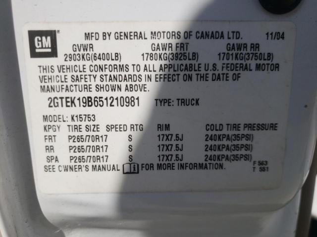 Photo 10 from auction – 2005 GMC NEW SIERRA with VIN 2GTEK19B651210981