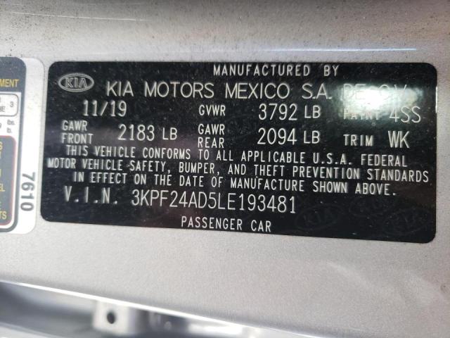 Photo 10 from auction – 2020 KIA FORTE FE with VIN 3KPF24AD5LE193481