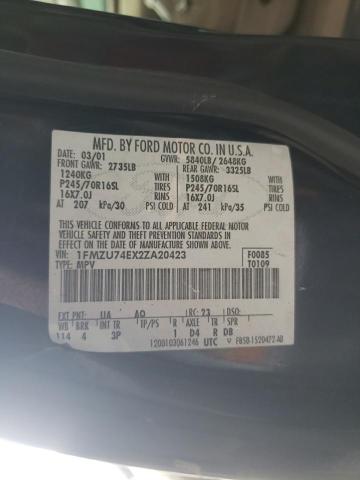 Photo 10 from auction – 2002 FORD EXPLORER E with VIN 1FMZU74EX2ZA20423