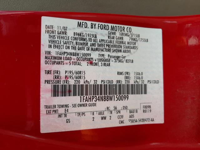 Photo 10 from auction – 2008 FORD FOCUS with VIN 1FAHP34N88W150099