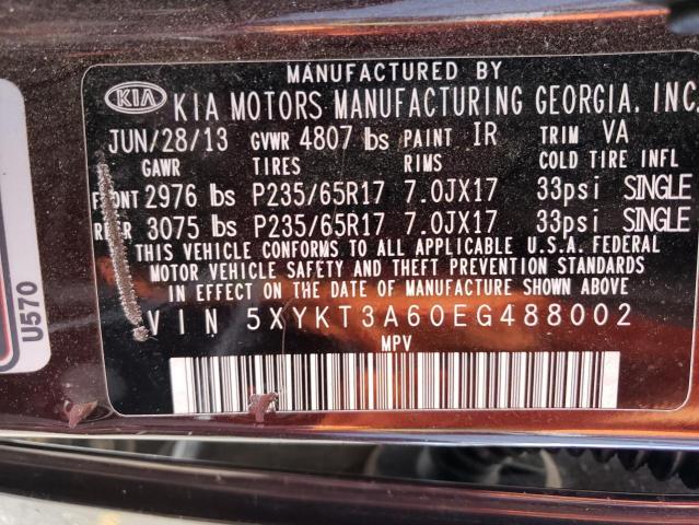 Photo 10 from auction – 2014 KIA SORENTO LX with VIN 5XYKT3A60EG488002