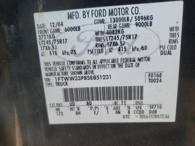 Photo 10 from auction – 2005 FORD F350 SUPER with VIN 1FTWW33P85EB51231