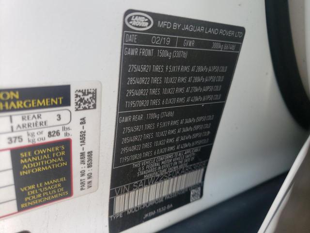 Photo 10 from auction – 2019 LAND ROVER RANGE ROVE with VIN SALWZ2SE0KA853668