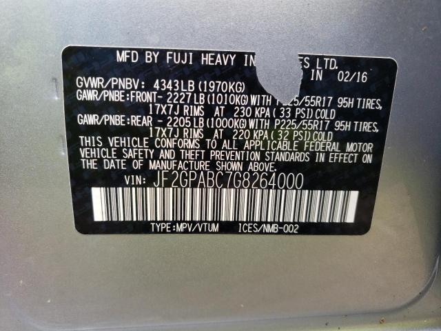 Photo 10 from auction – 2016 SUBARU CROSSTREK with VIN JF2GPABC7G8264000