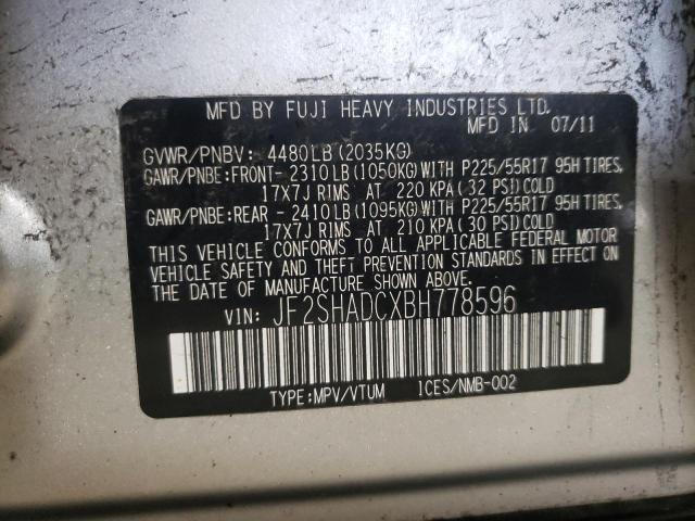 Photo 10 from auction – 2011 SUBARU FORESTER 2 with VIN JF2SHADCXBH778596
