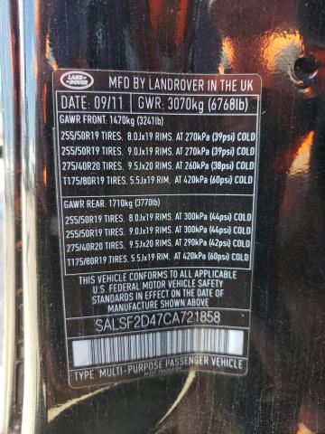 Photo 10 from auction – 2012 LAND ROVER RANGE ROVE with VIN SALSF2D47CA721858
