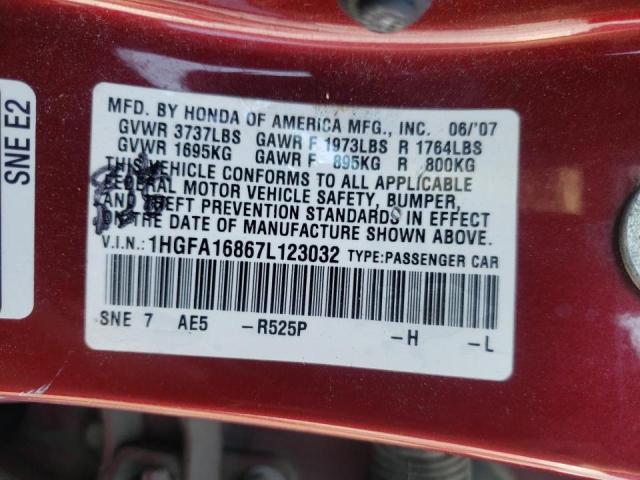 Photo 10 from auction – 2007 HONDA CIVIC EX with VIN 1HGFA16867L123032