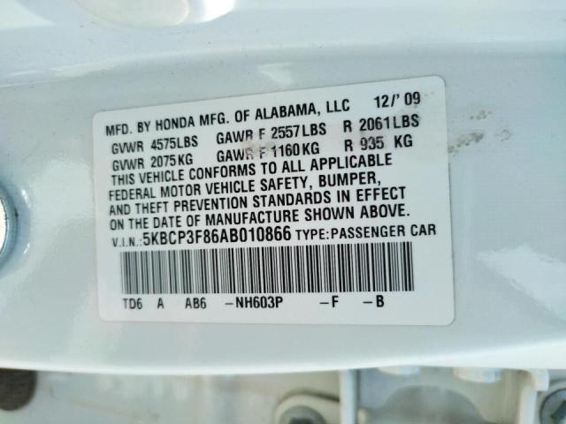 Photo 10 from auction – 2010 HONDA ACCORD EXL with VIN 5KBCP3F86AB010866