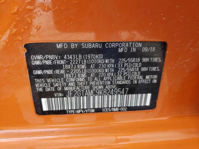 Photo 10 from auction – 2019 SUBARU CROSSTREK with VIN JF2GTAMC9K8249547
