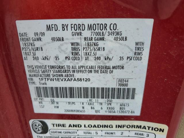 Photo 10 from auction – 2010 FORD F150 SUPER with VIN 1FTFW1EVXAFA58120