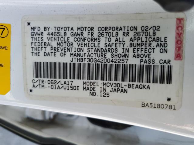 Photo 10 from auction – 2002 LEXUS ES 300 with VIN JTHBF30G420042257