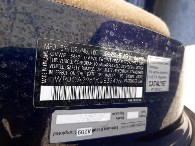 Photo 10 from auction – 1999 PORSCHE BOXSTER with VIN WP0CA2981XU632426