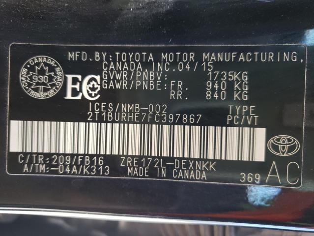 Photo 10 from auction – 2015 TOYOTA COROLLA L with VIN 2T1BURHE7FC397867