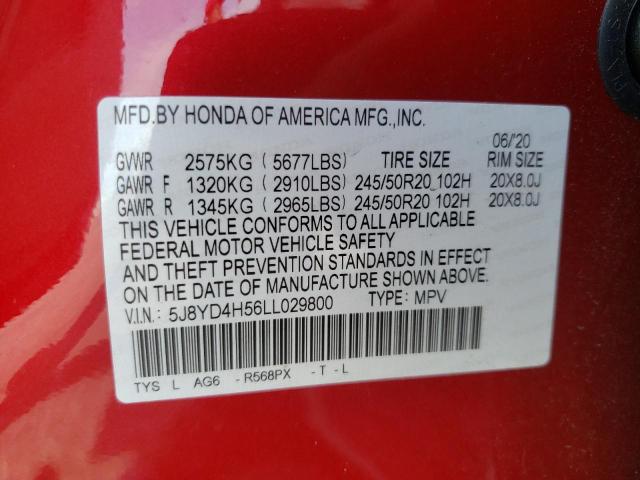 Photo 10 from auction – 2020 ACURA MDX TECHNO with VIN 5J8YD4H56LL029800