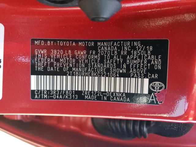 Photo 10 from auction – 2019 TOYOTA COROLLA L with VIN 2T1BURHE8KC221064