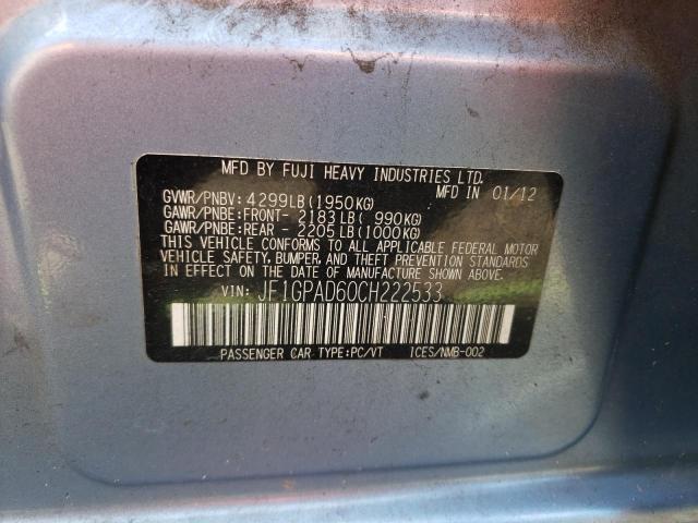 Photo 10 from auction – 2012 SUBARU IMPREZA PR with VIN JF1GPAD60CH222533