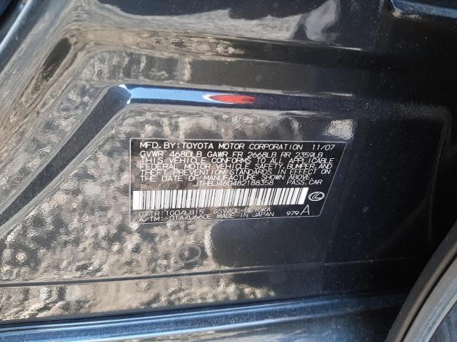 Photo 10 from auction – 2008 LEXUS ES 350 with VIN JTHBJ46G482188358